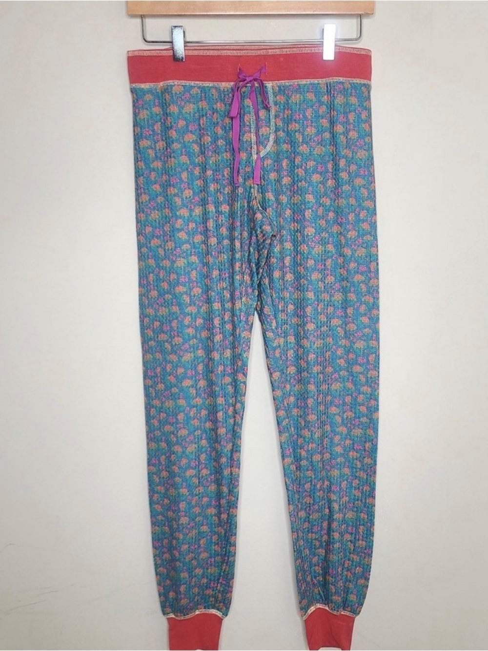 NATURAL LIFE Blue Floral Waffle Pajamas with Pink Waistband